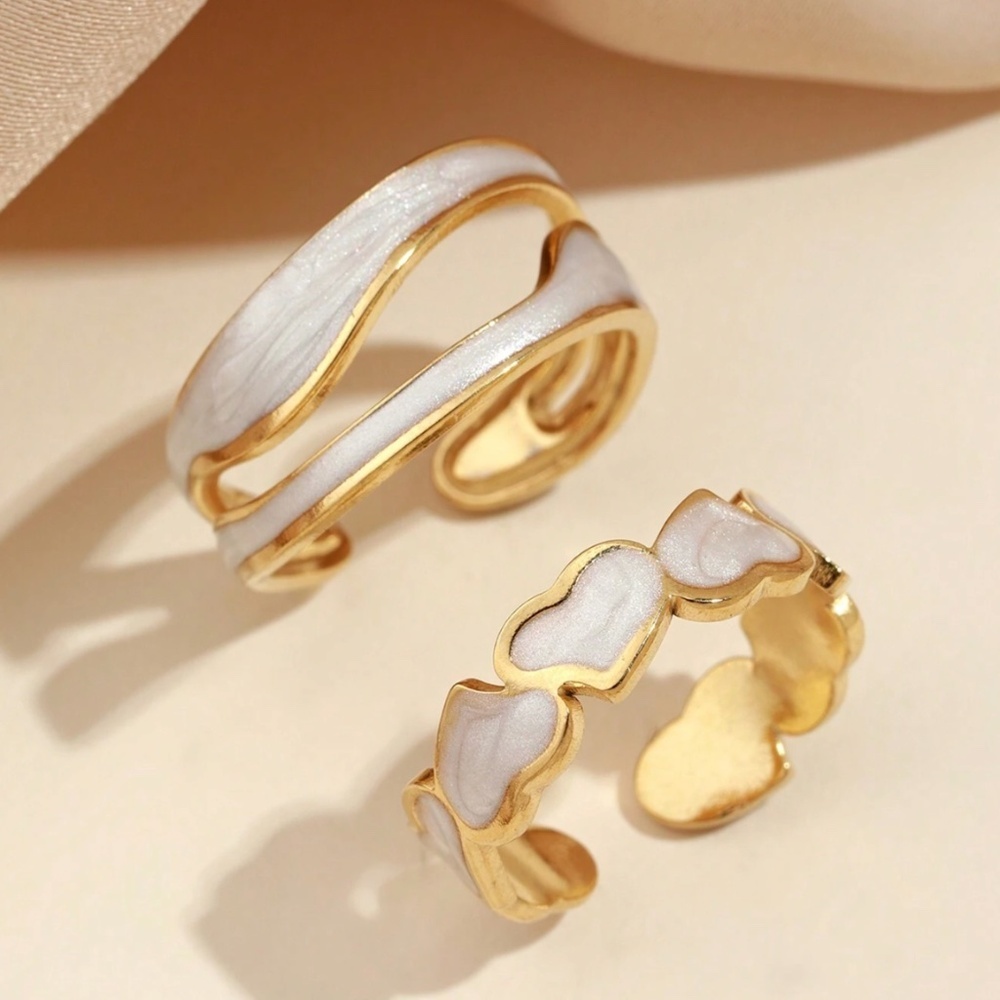 Yellow Gold Tone Ring Set 2 Pieces